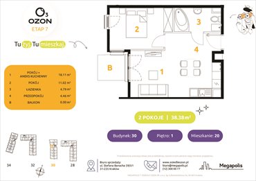 rzut mieszkanie na sprzedaż 38m2 mieszkanie Kraków, Prądnik Biały, Banacha 28-34