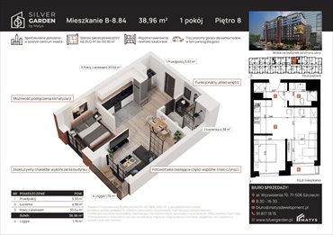 rzut mieszkanie na sprzedaż 39m2 mieszkanie Szczecin, Centrum, al. Wyzwolenia 70 / ul. Staszica 21