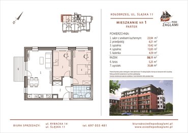 rzut mieszkanie na sprzedaż 58m2 mieszkanie Kołobrzeg, Śląska 11