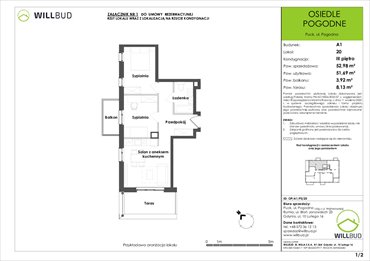 rzut mieszkanie na sprzedaż 52m2 mieszkanie Puck, Pogodna