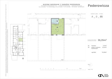 rzut mieszkanie na sprzedaż 26m2 mieszkanie Kraków, ul. Federowicza