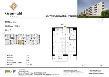 rzut mieszkanie na sprzedaż 44m2 mieszkanie Poznań, Grunwald, Wieruszowska 8