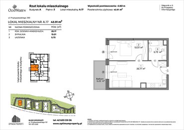 rzut mieszkanie na sprzedaż 44m2 mieszkanie Łódź, Widzew, Przybyszewskiego 292-300