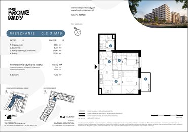 rzut mieszkanie na sprzedaż 45m2 mieszkanie Wrocław, Kleczków, ul. Czochralskiego/ Miłosza