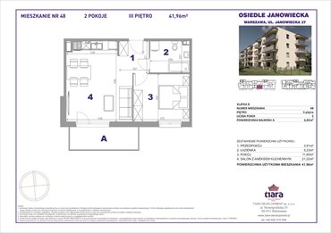 rzut mieszkanie na sprzedaż 42m2 mieszkanie Warszawa, Targówek, Janowiecka 27
