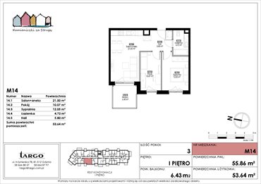 rzut mieszkanie na sprzedaż 54m2 mieszkanie Rumia, Kosynierów 9