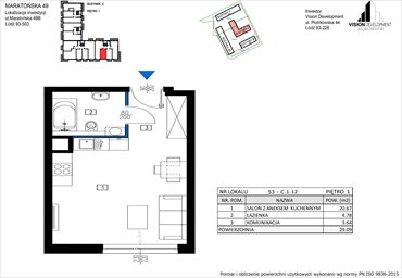 rzut mieszkanie na sprzedaż 29m2 mieszkanie Łódź, Retkinia, Maratońska 49C