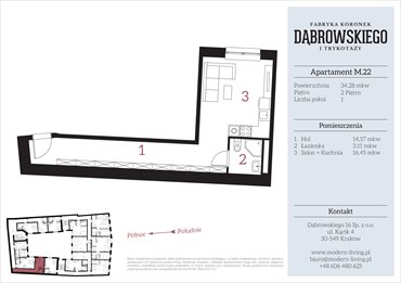 rzut mieszkanie na sprzedaż 34m2 mieszkanie Kraków, Stare Podgórze, Dąbrowskiego 16