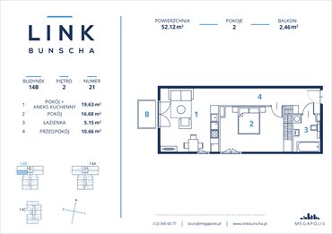 rzut mieszkanie na sprzedaż 52m2 mieszkanie Kraków, Bunscha 14a