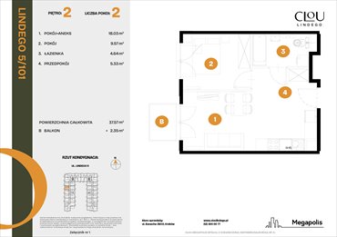 rzut mieszkanie na sprzedaż 38m2 mieszkanie Kraków, Lindego 5