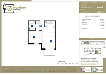 rzut mieszkanie na sprzedaż 46m2 mieszkanie Kraków, Bronowice Wielkie, Stelmachów