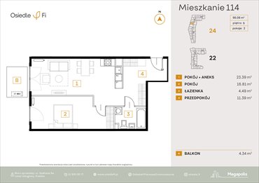 rzut mieszkanie na sprzedaż 56m2 mieszkanie Kraków, Rzemieślnicza 22-24