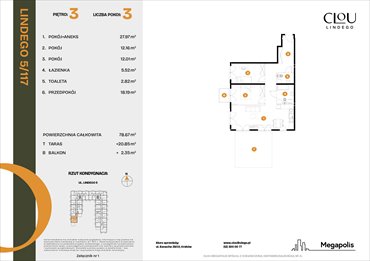 rzut mieszkanie na sprzedaż 79m2 mieszkanie Kraków, Lindego 5