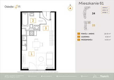 rzut mieszkanie na sprzedaż 27m2 mieszkanie Kraków, Rzemieślnicza 22-24