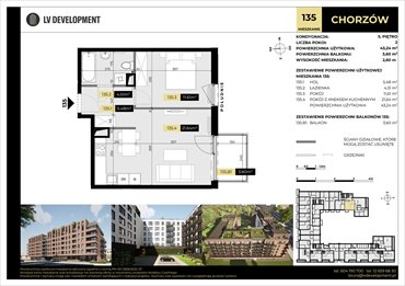 rzut mieszkanie na sprzedaż 43m2 mieszkanie Chorzów, 3 Maja 94'