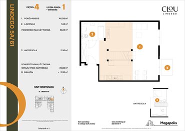 rzut mieszkanie na sprzedaż 51m2 mieszkanie Kraków, Lindego 5a