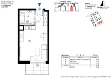 rzut mieszkanie na sprzedaż 29m2 mieszkanie Łódź, Retkinia, Maratońska 49C