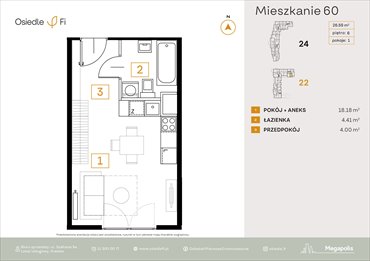 rzut mieszkanie na sprzedaż 27m2 mieszkanie Kraków, Rzemieślnicza 22-24