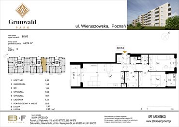 rzut mieszkanie na sprzedaż 67m2 mieszkanie Poznań, Grunwald, Wieruszowska 8