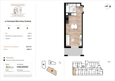 rzut mieszkanie na sprzedaż 34m2 mieszkanie Kraków, Wzgórza Krzesławickie, Gustawa Morcinka