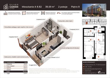 rzut mieszkanie na sprzedaż 38m2 mieszkanie Szczecin, Centrum, al. Wyzwolenia 70 / ul. Staszica 21