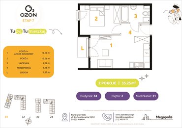 rzut mieszkanie na sprzedaż 35m2 mieszkanie Kraków, Prądnik Biały, Banacha 28-34