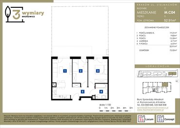 rzut mieszkanie na sprzedaż 53m2 mieszkanie Kraków, Bronowice Wielkie, Stelmachów