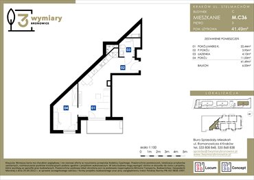 rzut mieszkanie na sprzedaż 41m2 mieszkanie Kraków, Bronowice Wielkie, Stelmachów
