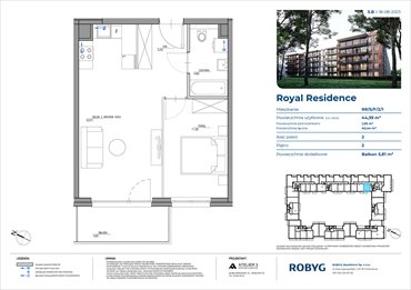 rzut mieszkanie na sprzedaż 44m2 mieszkanie Warszawa, Wilanów, Sarmacka