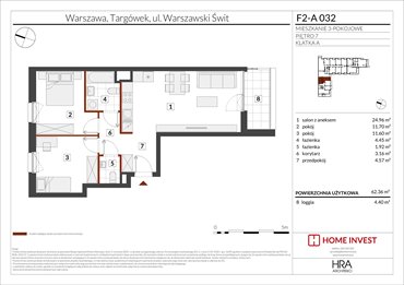 rzut mieszkanie na sprzedaż 62m2 mieszkanie Warszawa, ul. Warszawski Świt