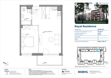 rzut mieszkanie na sprzedaż 44m2 mieszkanie Warszawa, Wilanów, Sarmacka