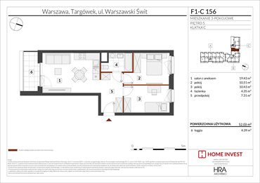 rzut mieszkanie na sprzedaż 52m2 mieszkanie Warszawa, ul. Warszawski Świt