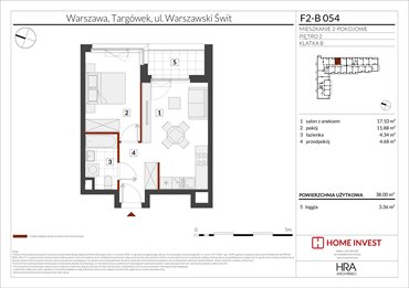 rzut mieszkanie na sprzedaż 38m2 mieszkanie Warszawa, ul. Warszawski Świt