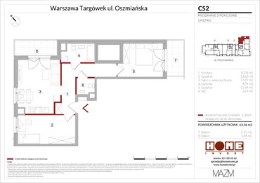 rzut mieszkanie na sprzedaż 63m2 mieszkanie Warszawa, Targówek, ul. Oszmiańska 22