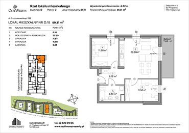 rzut mieszkanie na sprzedaż 59m2 mieszkanie Łódź, Widzew, Przybyszewskiego 292-300