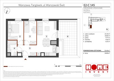 rzut mieszkanie na sprzedaż 52m2 mieszkanie Warszawa, Targówek, ul. Warszawski Świt