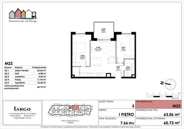 rzut mieszkanie na sprzedaż 61m2 mieszkanie Rumia, Kosynierów 9