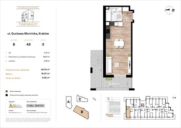rzut mieszkanie na sprzedaż 34m2 mieszkanie Kraków, Wzgórza Krzesławickie, Gustawa Morcinka