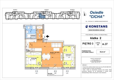 rzut mieszkanie na sprzedaż 53m2 mieszkanie Mińsk Mazowiecki, Cicha 12