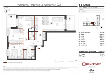 rzut mieszkanie na sprzedaż 73m2 mieszkanie Warszawa, ul. Warszawski Świt