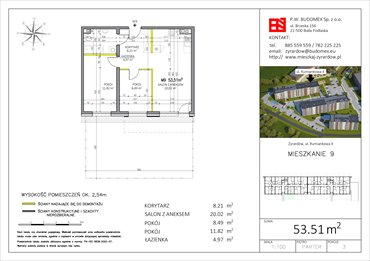 rzut mieszkanie na sprzedaż 54m2 mieszkanie Żyrardów, Rumiankowa 4