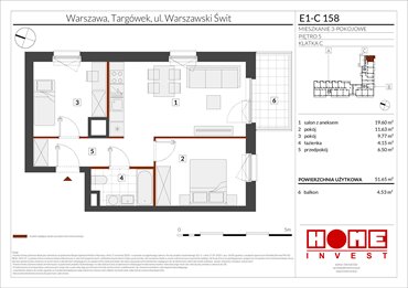 rzut mieszkanie na sprzedaż 52m2 mieszkanie Warszawa, Targówek, ul. Warszawski Świt
