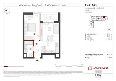 rzut mieszkanie na sprzedaż 39m2 mieszkanie Warszawa, ul. Warszawski Świt