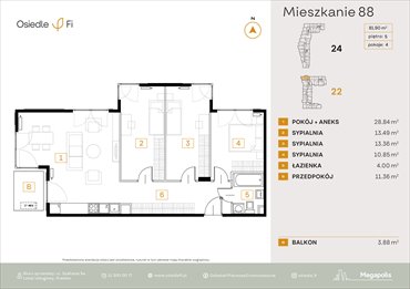 rzut mieszkanie na sprzedaż 82m2 mieszkanie Kraków, Rzemieślnicza 22-24