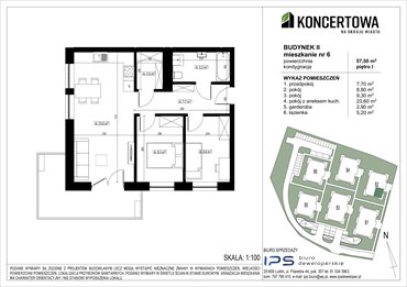 rzut mieszkanie na sprzedaż 58m2 mieszkanie Lublin, Czechów Północny, Koncertowa