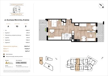 rzut mieszkanie na sprzedaż 65m2 mieszkanie Kraków, Wzgórza Krzesławickie, Gustawa Morcinka