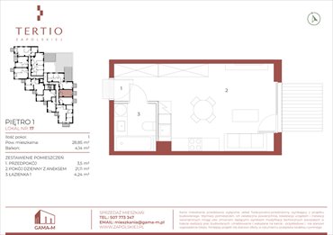 rzut mieszkanie na sprzedaż 29m2 mieszkanie Kraków, Bronowice, Gabrieli Zapolskiej 21