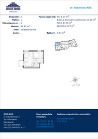 rzut mieszkanie na sprzedaż 43m2 mieszkanie Kraków, Bronowice Wielkie, Stawowa