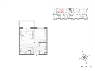 rzut mieszkanie na sprzedaż 34m2 mieszkanie Kraków, Mistrzejowice, os.Piastów 75