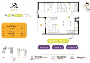 rzut mieszkanie na sprzedaż 38m2 mieszkanie Kraków, Prądnik Biały, Banacha 28-34